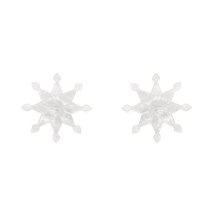 pair Essentials eight point snowflake shaped post earrings in bright white ripple texture 100% Acrylic resin