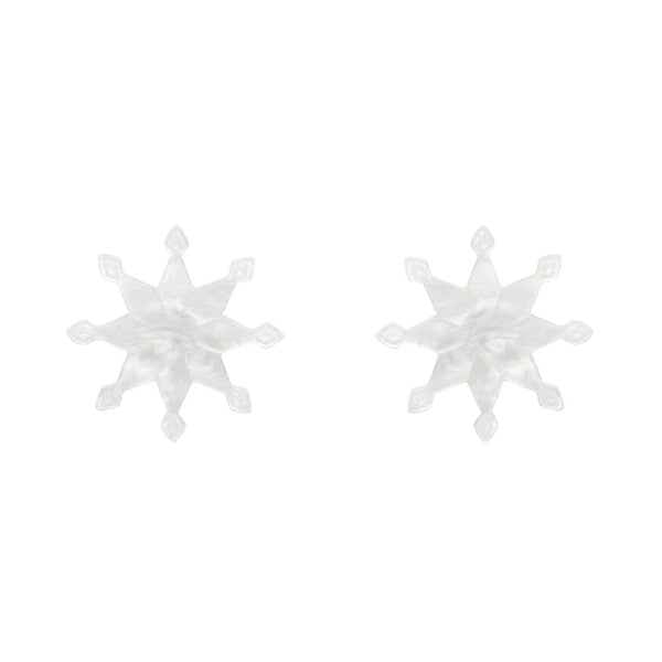 pair Essentials eight point snowflake shaped post earrings in bright white ripple texture 100% Acrylic resin