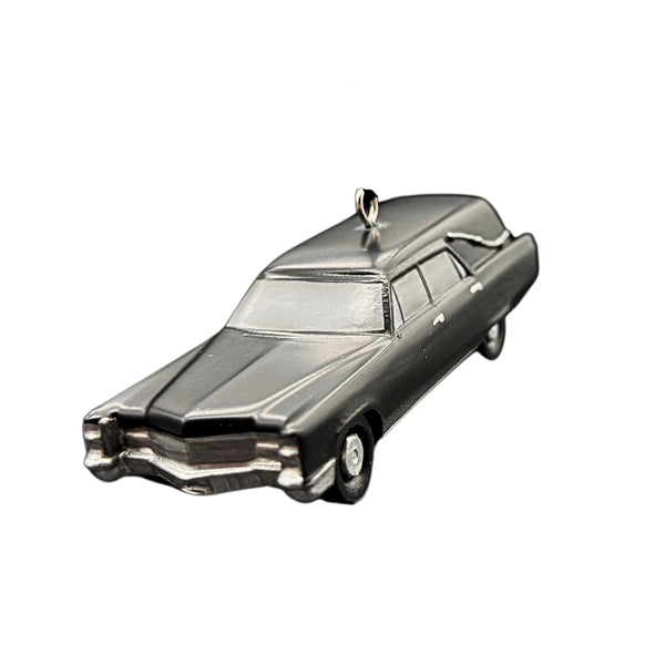 black hearse ornament shown from front