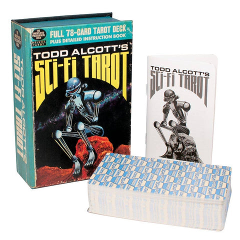 Science fiction themed tarot deck illustrated by Todd Alcott with book-style carrying case