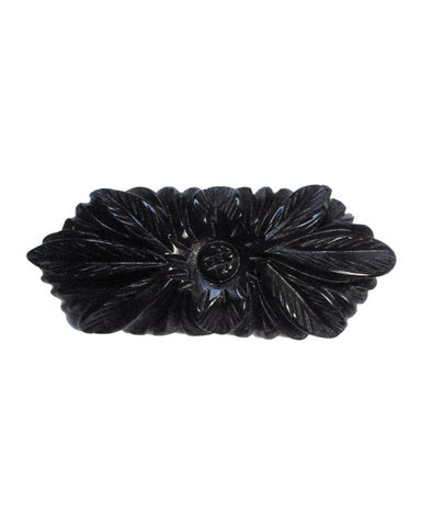 black polyresin 2" x 1" hexagon shaped floral hair accessory on 1 1/4" pinch-release barrette