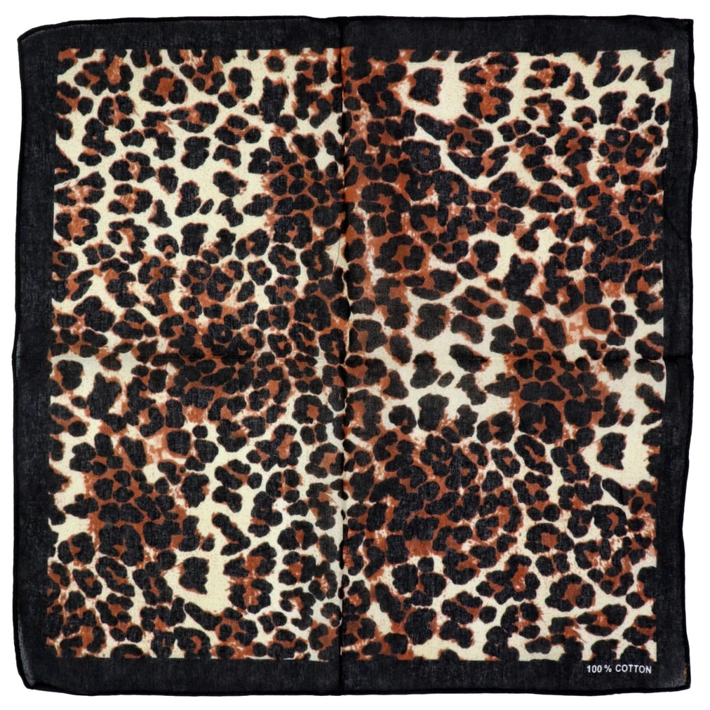 square cotton bandana in leopard print with black border