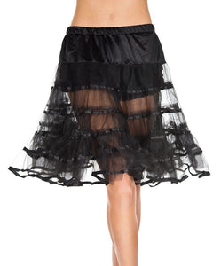 fluffy layered black net 22" long crinoline, shown on a model 