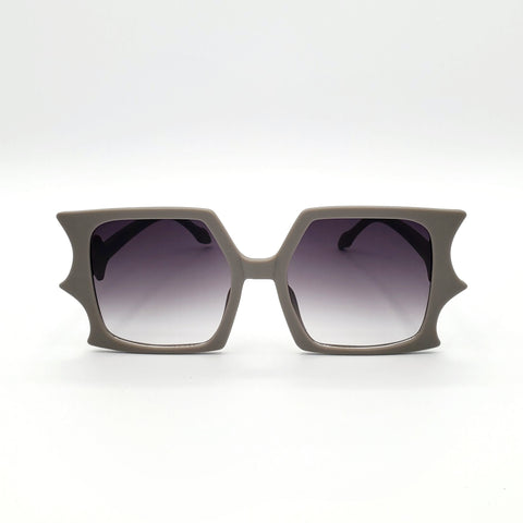 gradient smoke lens square with batwing shaped sides matte grey plastic frame sunglasses