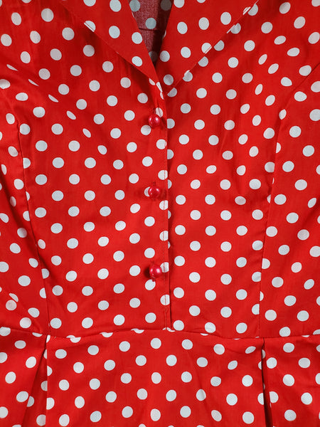 Red & White Polka Dot Shirt-Waist Dress