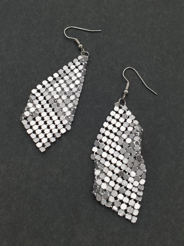 Gathered silver metal mesh dangle earrings