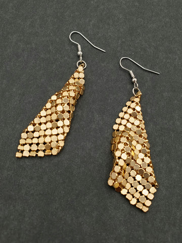 Gathered gold metal mesh dangle earrings