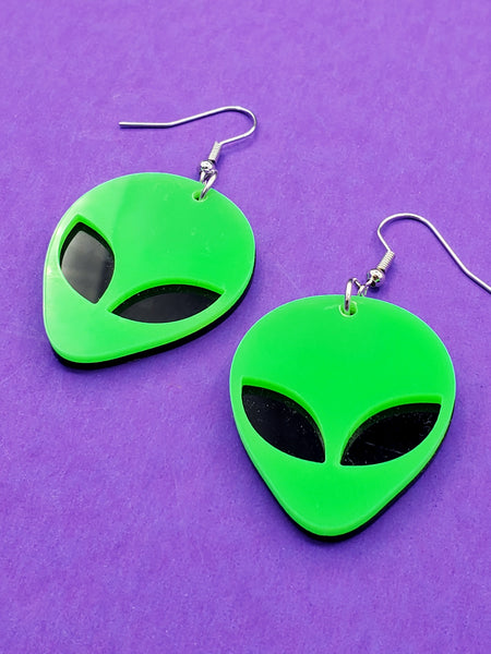 Acrylic Alien Head Dangle Earrings