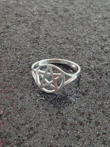 shiny silver metal pentacle ring