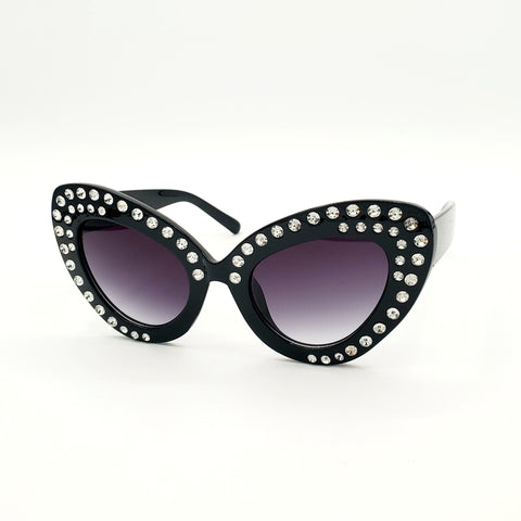 Oversized Rhinestone Cat Eye Sunglasses - Black