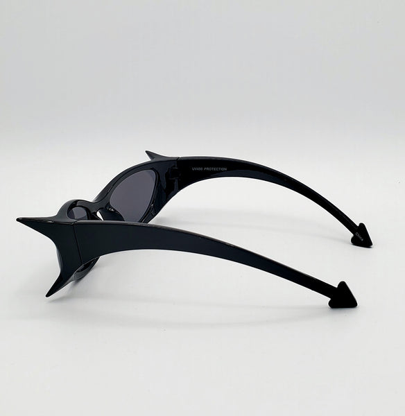 Spiky Devil Wrap-Around Sunglasses in Black