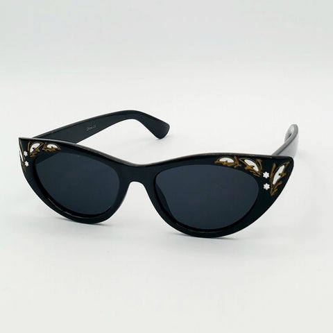 Carved Embellished Cat Eye Sunglasses - Black
