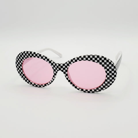 Checker Print Sunglasses - Pink Lens