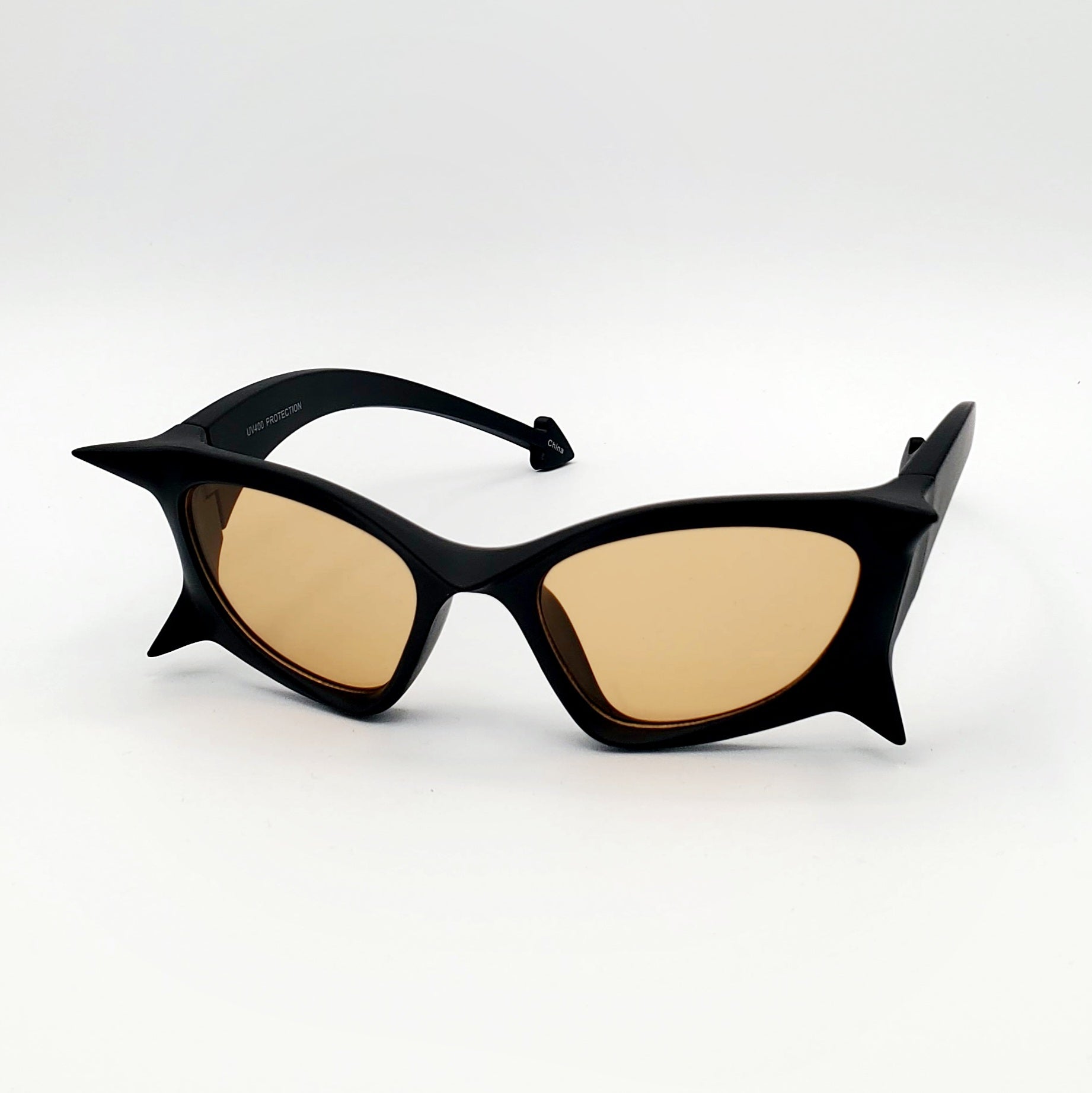 Spiky Devil Wrap-Around Sunglasses in Matte Black with Brown Lenses