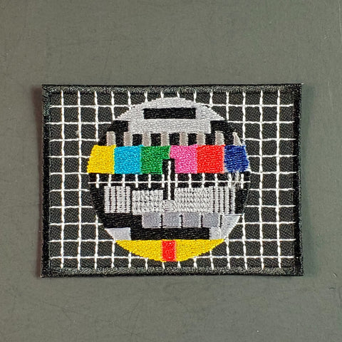 Rectangular embroidered patch of a tv test card pattern