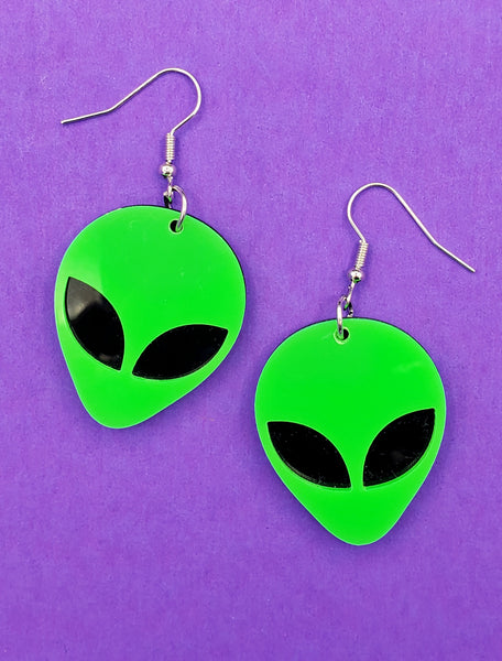 Acrylic Alien Head Dangle Earrings