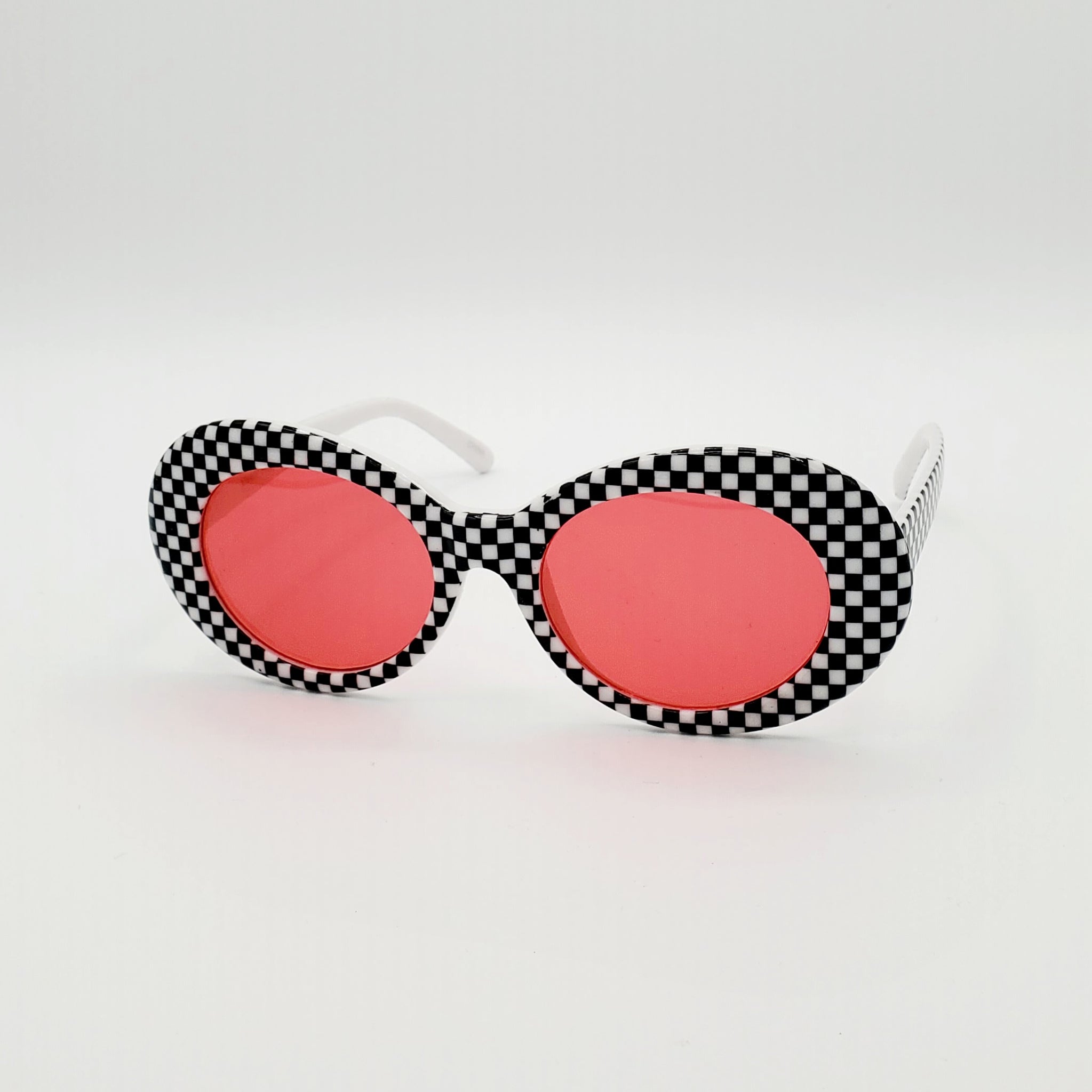 Checker Print Sunglasses - Red Lens