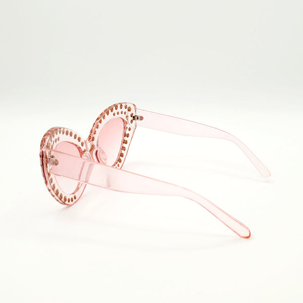 Oversized Rhinestone Cat Eye Sunglasses - Pink