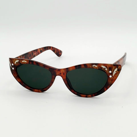 Carved Embellished Cat Eye Sunglasses - Tortoiseshell