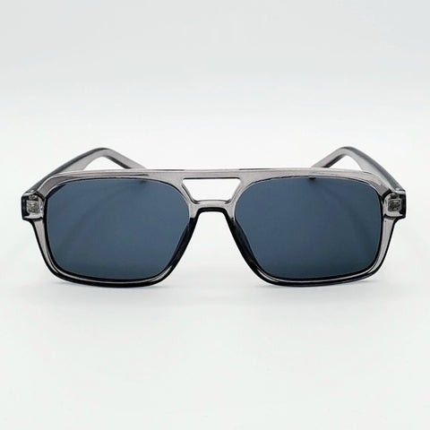 Plastic Aviator Sunglasses in Translucent Grey with Smoke Lenses