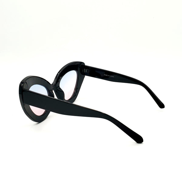 Oversized Rhinestone Cat Eye Sunglasses - Black with Pink Gradient Lenses