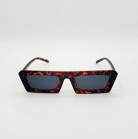 80s style narrow flat bridge dark tortoiseshell plastic frame sunglasses