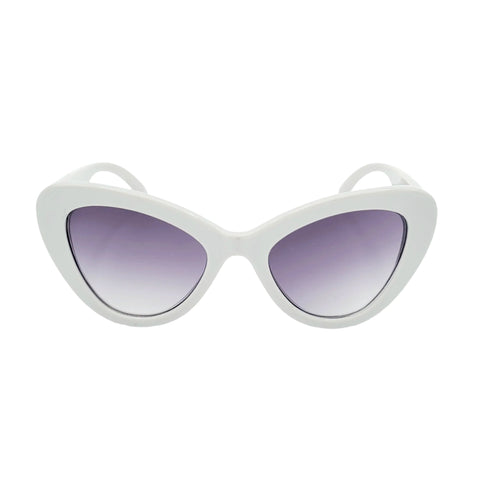 Thick framed shiny dove grey plastic frame cat eye sunglasses with gradient smoke lenses