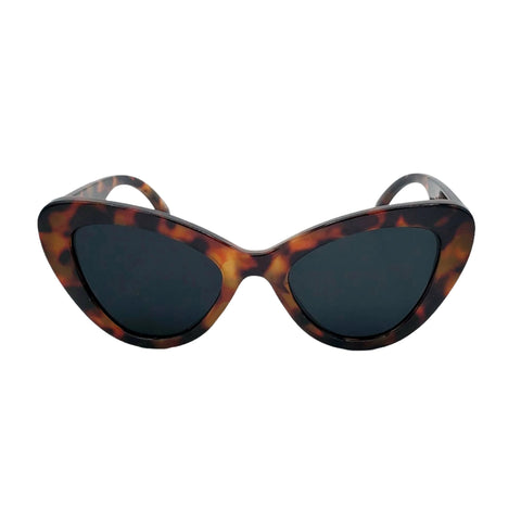 Thick framed shiny tortoiseshell plastic frame cat eye sunglasses with dark smoke lenses