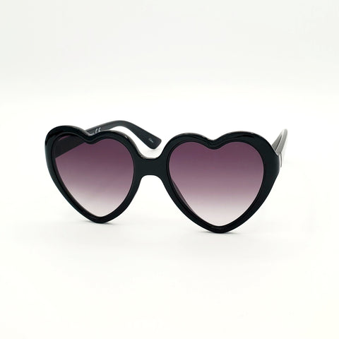 Black plastic frame heart-shaped sunglasses with black smoke gradient lenses