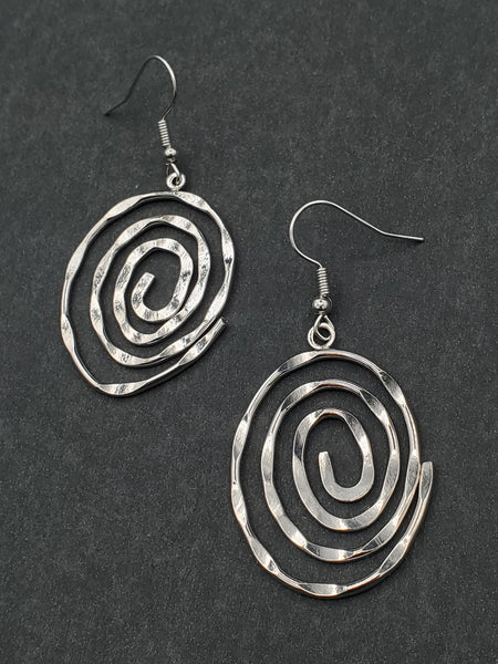 Hammered Spiral Dangle Earrings