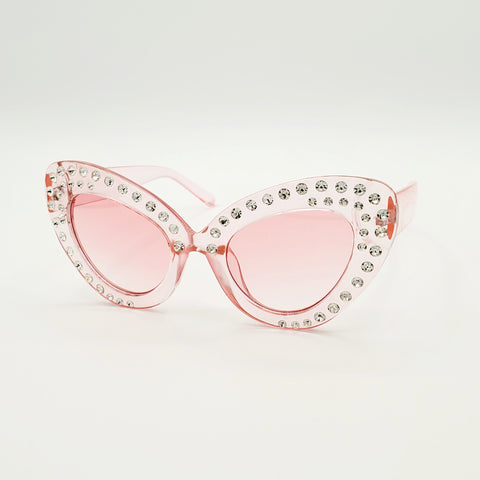 Oversized Rhinestone Cat Eye Sunglasses - Pink