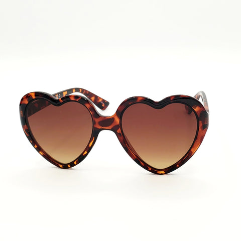 Brown tortoiseshell plastic frame heart-shaped sunglasses with brown smoke gradient lenses