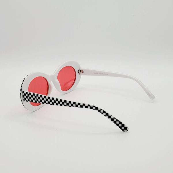 Checker Print Sunglasses - Red Lens