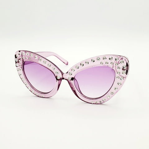 Oversized Rhinestone Cat Eye Sunglasses - Purple