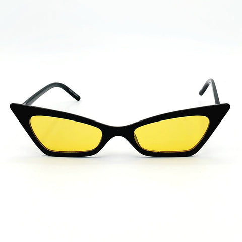 Narrow Geometric Cat Eye Sunglasses - Black with Yellow Lenses