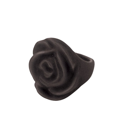 Hand poured polyresin rose design Retrolite ring in rich black