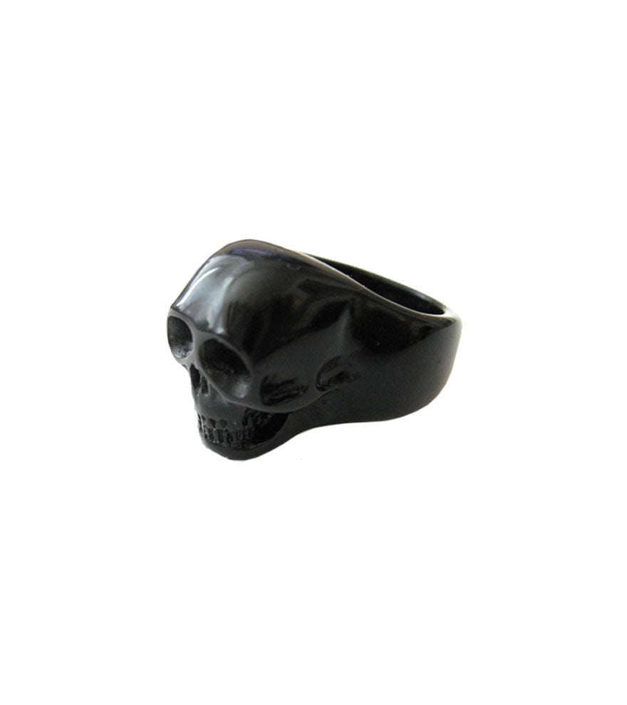 Hand poured polyresin skull design Retrolite ring in black