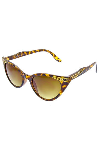 gold paint design embellished 50's Style tortoiseshell plastic frame Cat Eye sunglasses
