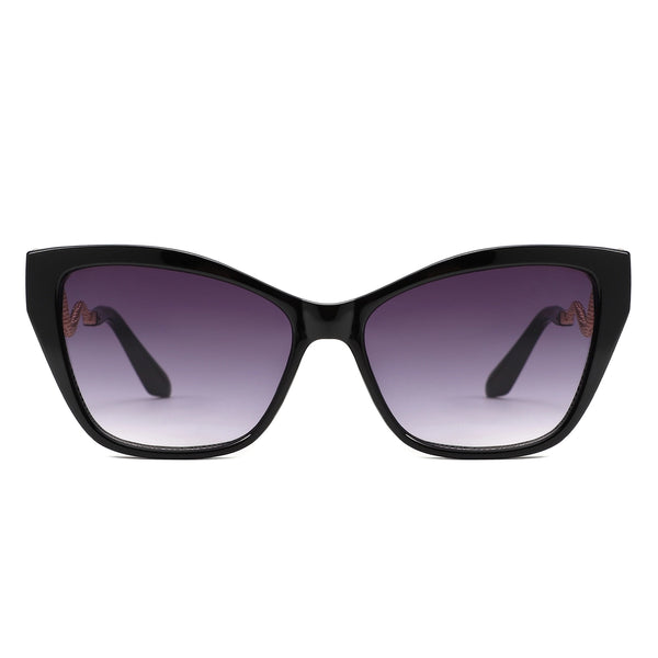 plastic frame sunglasses in solid black with gold metal snake-shaped arms