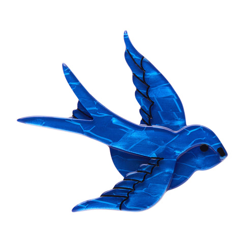 Fan Favourites Collection "Bluebird of Happiness” black and blue bird brooch shown from front