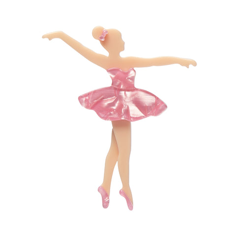 "Ballet Russes" cream colored ballerina in a pink tutu layered resin brooch