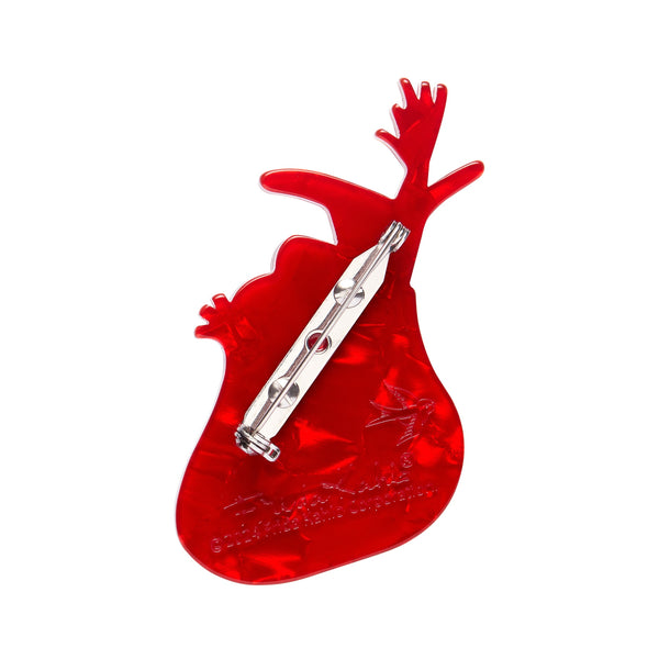 Frida Kahlo Collection “Memory (The Heart)” red anatomical heart layered resin brooch, showing red backing layer with silver metal pin clasp