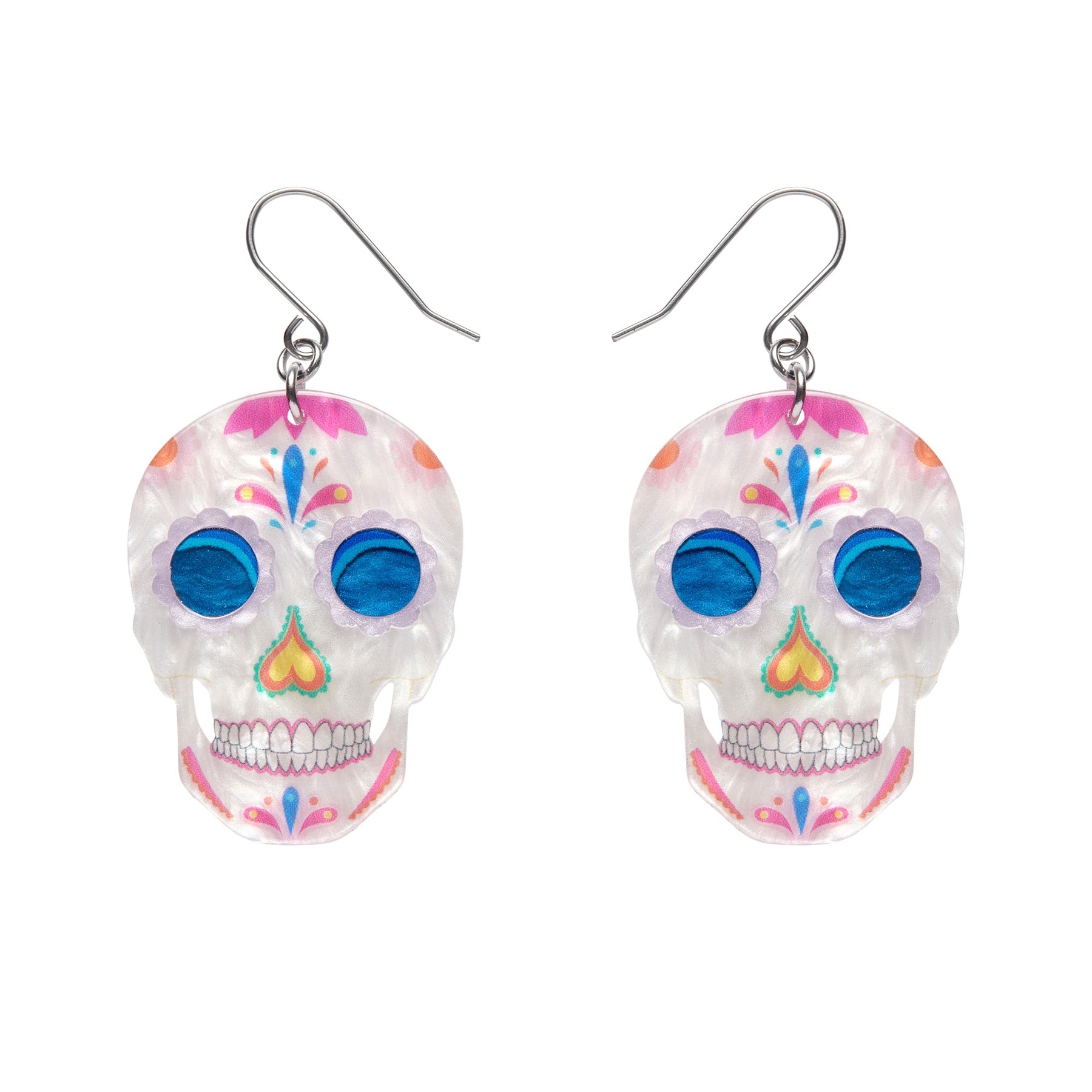 pair of Frida Kahlo Collection “Dia De Los Muertos” layered resin calavera skull dangle earrings