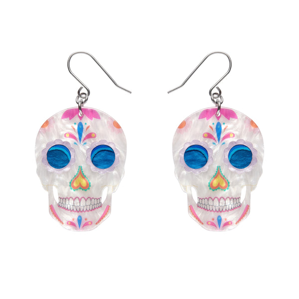 pair of Frida Kahlo Collection “Dia De Los Muertos” layered resin calavera skull dangle earrings