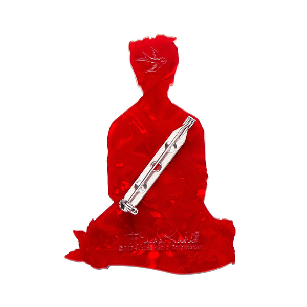 Frida Kahlo Collection “The One Frida” layered resin portrait brooch, showing red backing layer with silver metal pin clasp