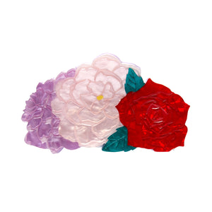 Frida Kahlo Collection “Declaración Floral” layered resin claw hair clip in red, pink, and lavender