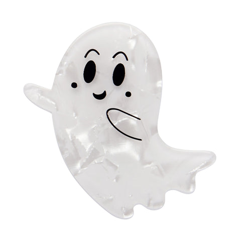 Halloween Essentials Collection smiling ghost-shaped white ripple texture resin brooch