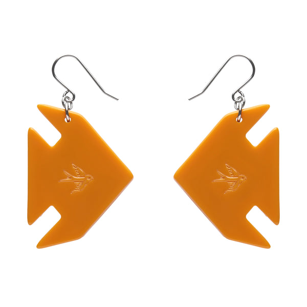 Origami Collection "The Memorable Goldfish" layered resin dangle earrings, shown back view