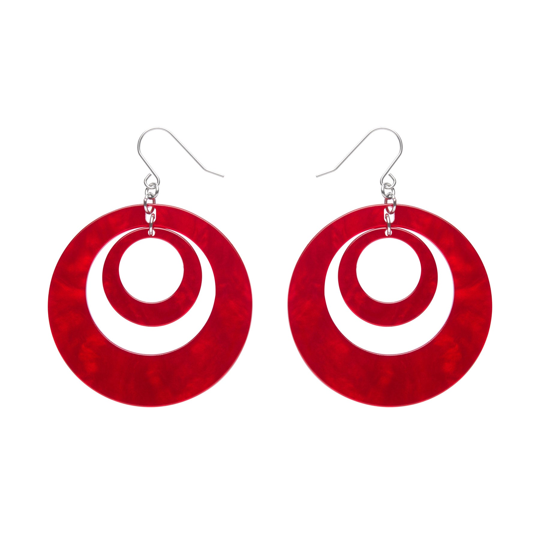 Mission to the Moon Collection double drop hoop dangle earrings in rich red ripple texture 100% Acrylic resin