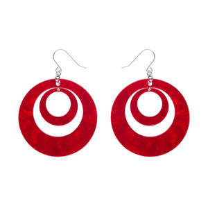 Mission to the Moon Collection double drop hoop dangle earrings in rich red ripple texture 100% Acrylic resin